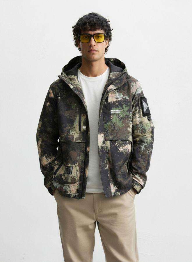 The Indian Garage Co Men Regular Fit Printed Hooded Full Sleeves Winter Jacket - Image 1